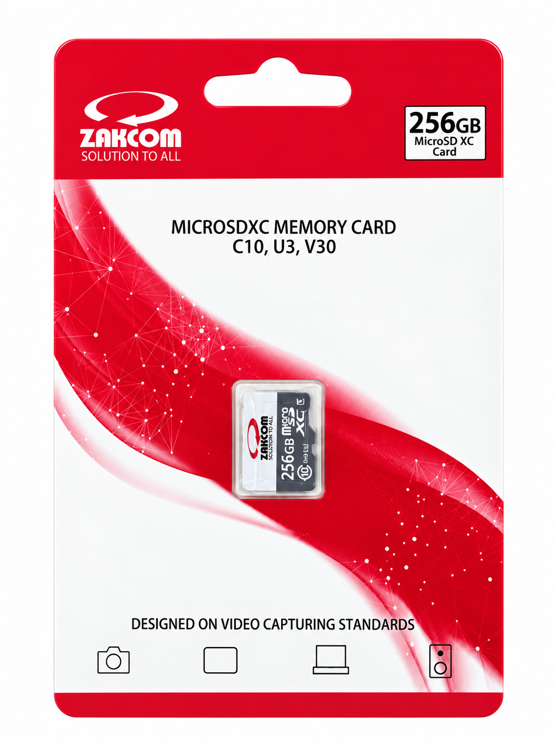 ZAKCOM 256GB MicroSDXC C10 U3 V30 Memory Card