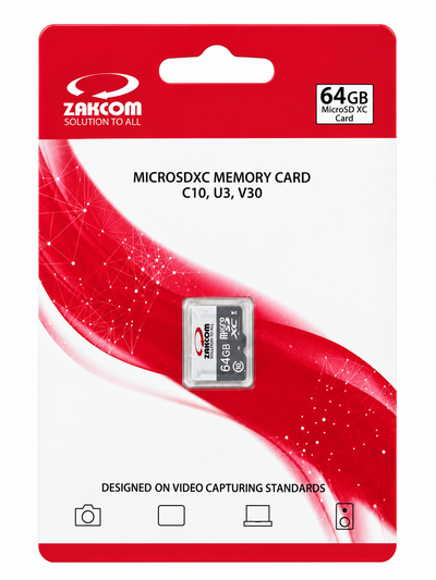 ZAKCOM 64GB MicroSDXC C10 U3 V30 Memory Card